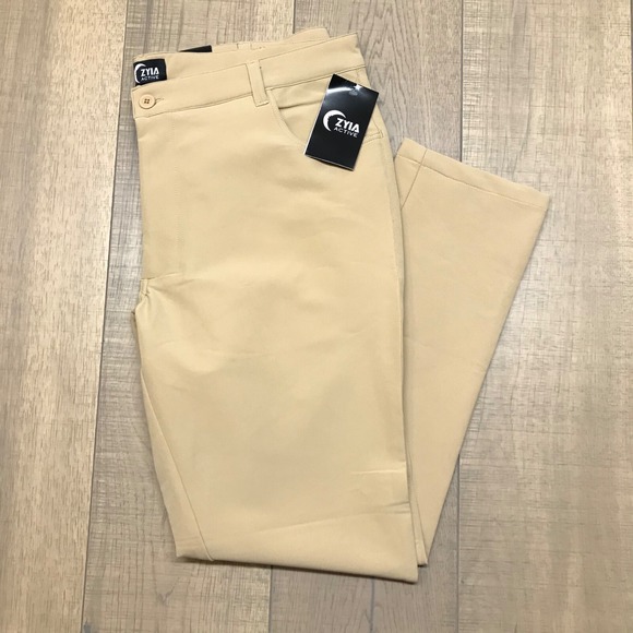 ZYIA Active Pants Mens 2XL Beige Tan Khaki Office Chino Performance Trouser Golf - Picture 1 of 9